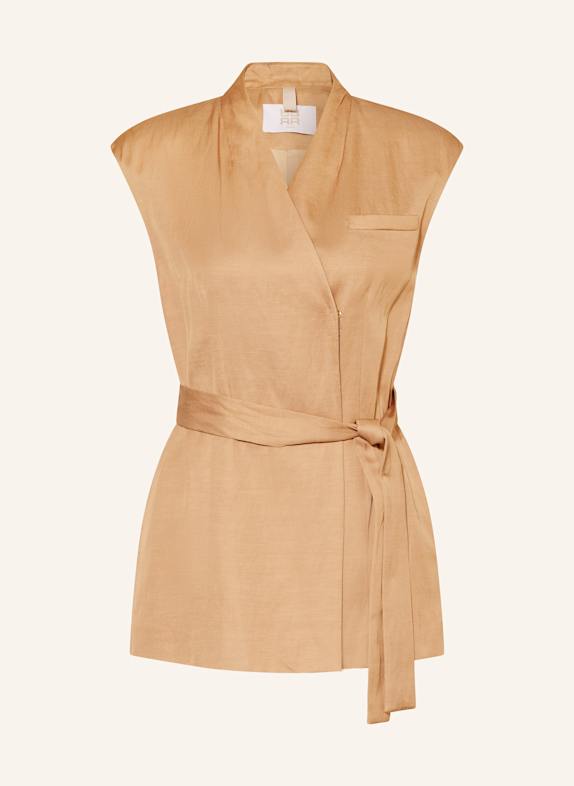 RIANI Satinweste mit Leinen CAMEL