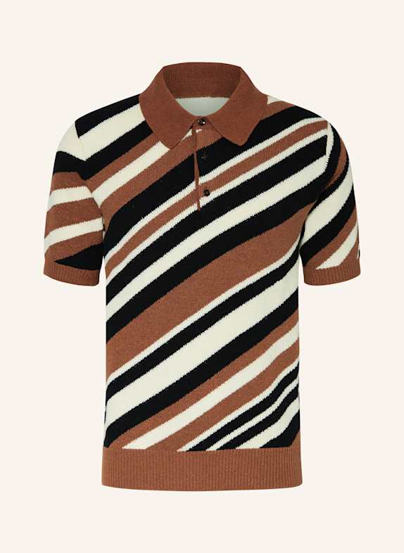 DOLCE & GABBANA Knitted polo shirt Slim Fit BROWN/ ECRU/ BLACK