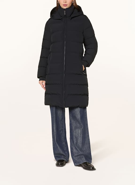 WELLENSTEYN GOLDMINE LONG quilted coat with DUPONT™ SORONA® insulation and detachable hood BLACK
