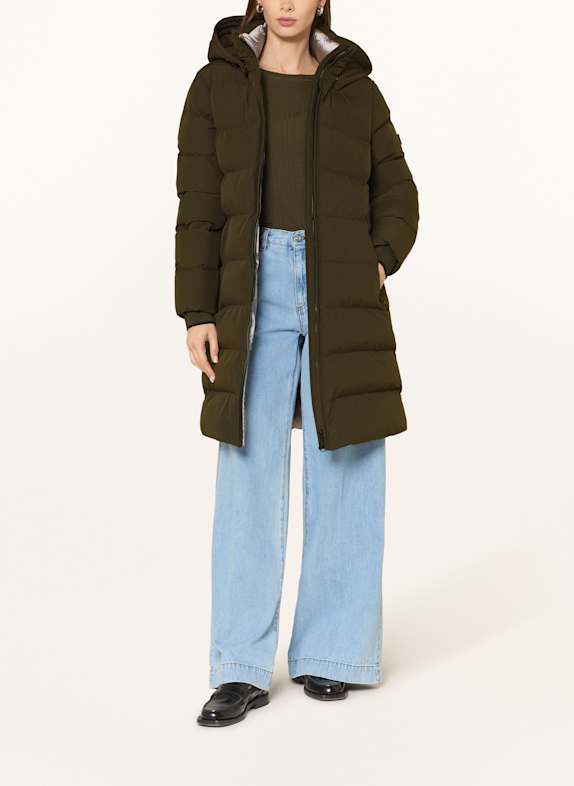 WELLENSTEYN GOLDMINE LONG quilted coat with DUPONT™ SORONA® insulation and detachable hood DARK GREEN