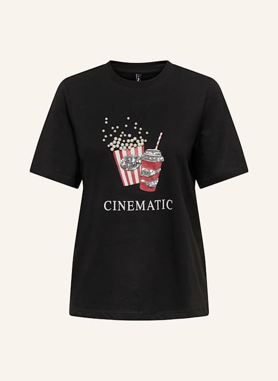 ONLY T-Shirt mit Pailletten SCHWARZ/ WEISS/ ROT