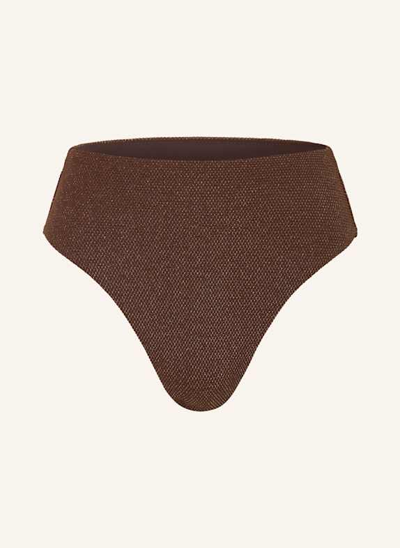 JETS Australia High Waist bikinové kalhotky TIRARI s třpytivou přízí TMAVĚ HNĚDÁ