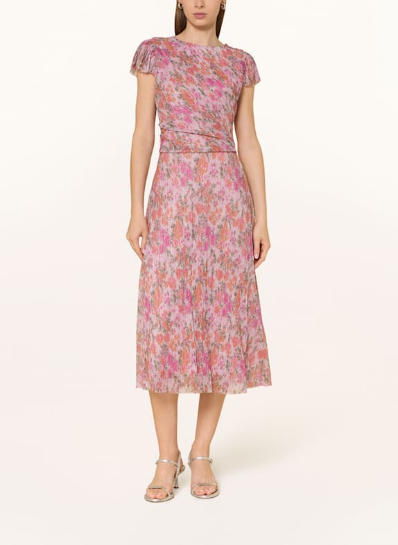 SWING Cocktailkleid mit Glitzergarn und Plissees PINK/ ORANGE/ DUNKELGRÜN