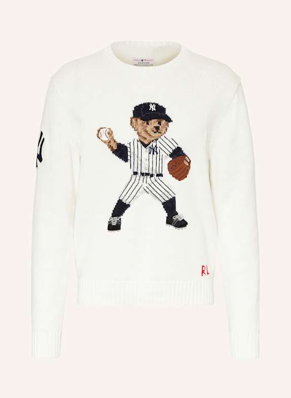 POLO RALPH LAUREN Sweter YANKEES LSBEARCN z lnem BIAŁY/ GRANATOWY/ BRĄZOWY
