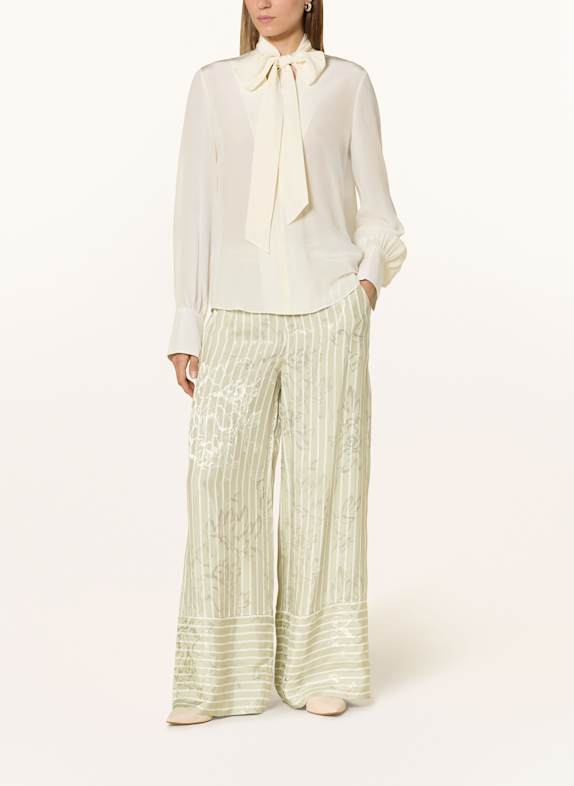 MOS MOSH Wide leg trousers MMBIBY FLAWO LIGHT GREEN/ WHITE