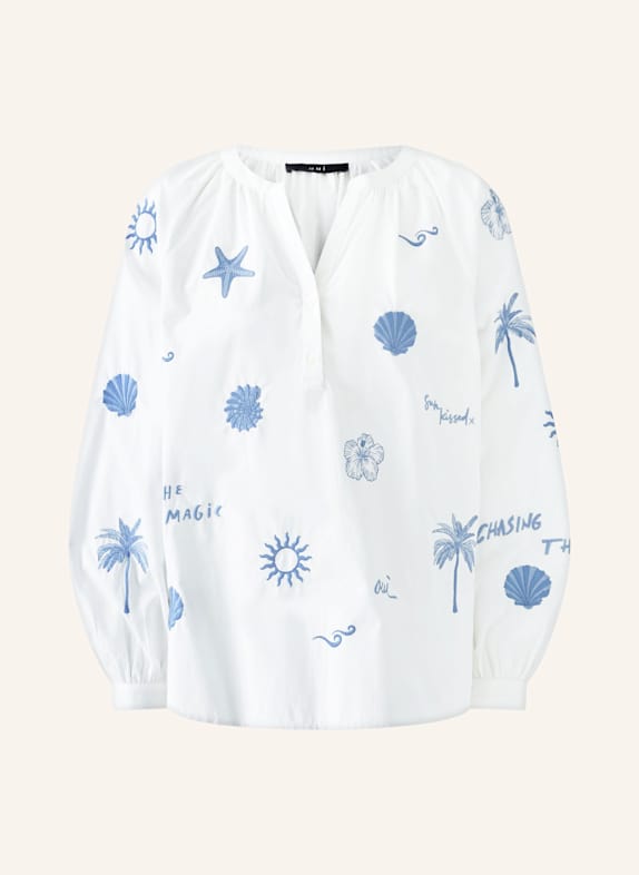 oui Shirt blouse with ruffles WHITE/ BLUE