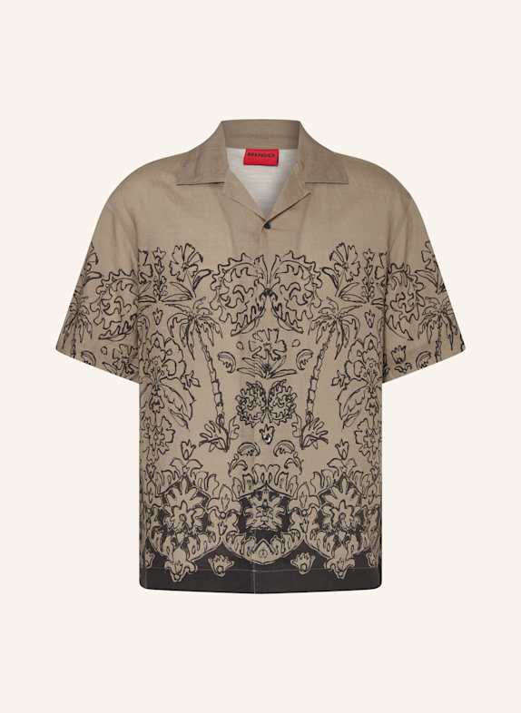 HUGO Koszula z klapami ESPINO regular fit z lnem KHAKI/ CZARNY