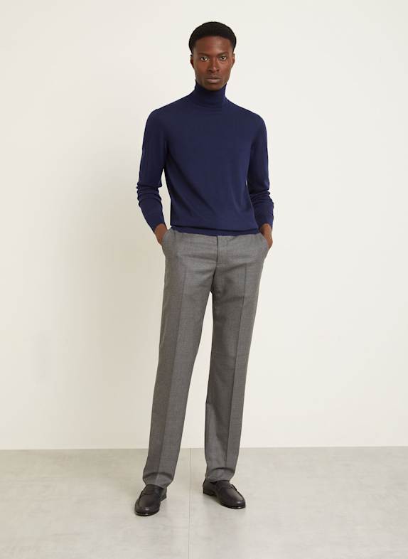 RALPH LAUREN PURPLE LABEL Rullekravebluse i kashmir MØRKEBLÅ
