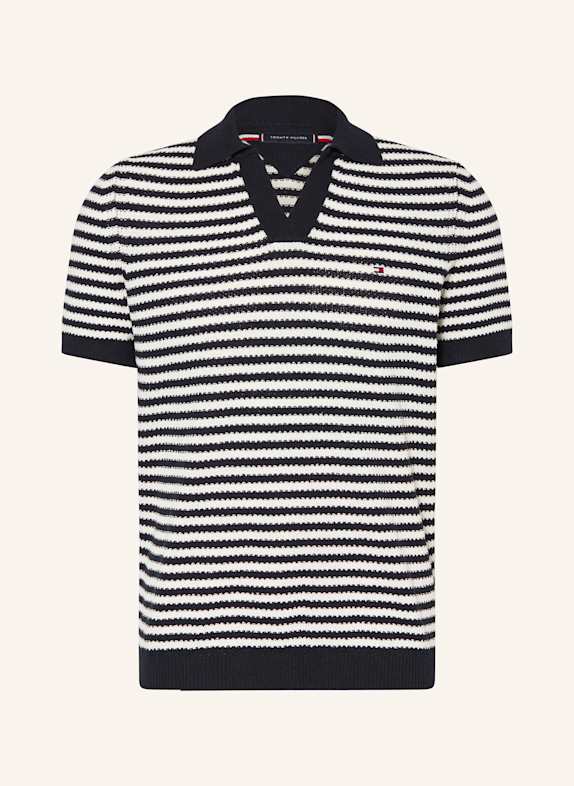 TOMMY HILFIGER Strick-Poloshirt Regular Fit ECRU/ DUNKELBLAU