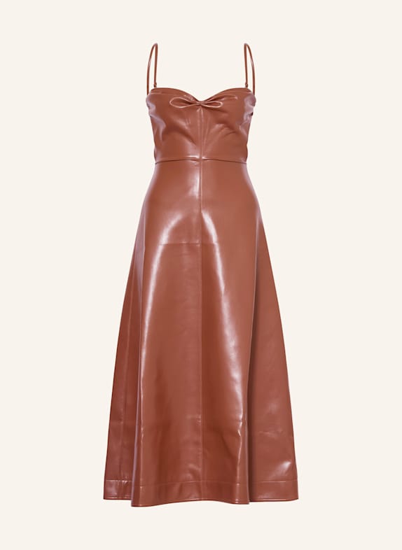 Nanushka Off-Shoulder-Kleid IWONA in Lederoptik BRAUN