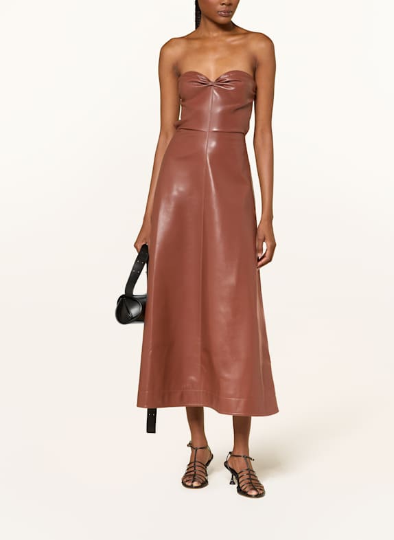 Nanushka IWONA off-shoulder dress in a leather look BROWN