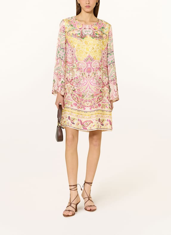 Ana Alcazar Satinkleid ECRU/ GELB/ PINK