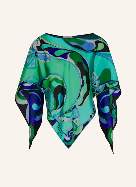 PUCCI Blusenshirt aus Seide PETROL/ LILA/ GRÜN