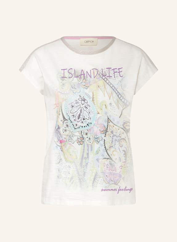 CARTOON T-Shirt mit Schmucksteinen und Glitzergarn WEISS