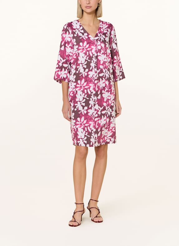 CARTOON Linen dress with 3/4 sleeves CREAM / FUCHSIA
