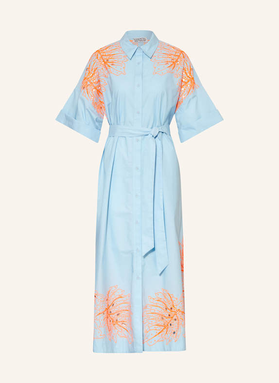 ESSENTIEL ANTWERP Hemdblusenkleid HANCHOR mit 3/4-Arm und Pailletten HELLBLAU/ NEONORANGE