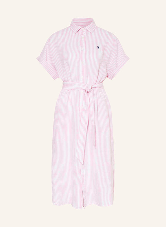 POLO RALPH LAUREN Hemdblusenkleid aus Leinen WEISS/ ROSA