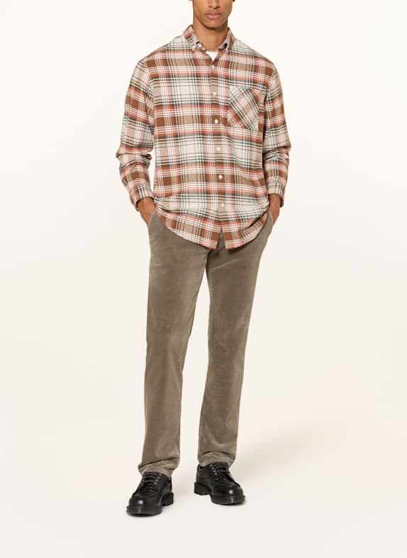 PAUL Flanellen overhemd Comfort Fit DONKERORANJE / BRUIN / CRÈME
