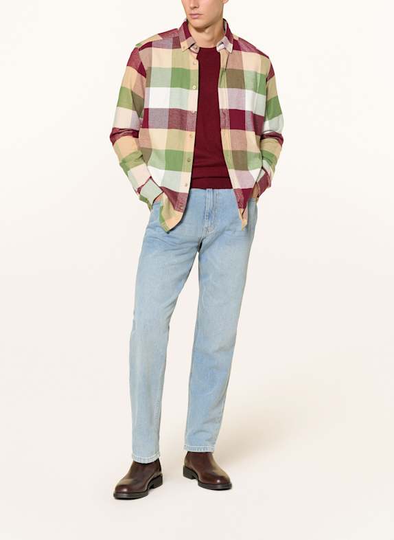 STROKESMAN'S Flanellen overhemd Regular Fit GROEN / DONKERROOD / WIT