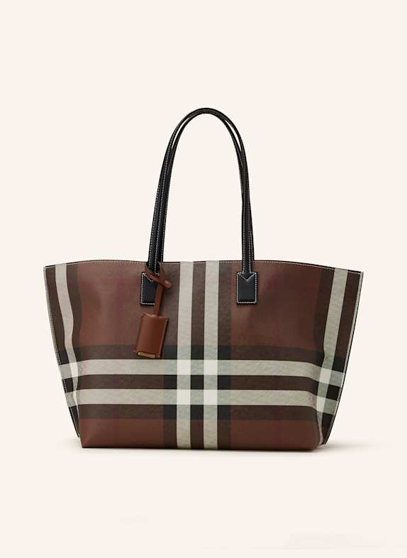 BURBERRY Saffiano-Shopper MEDIUM BRAUN/ DUNKELBRAUN/ ECRU