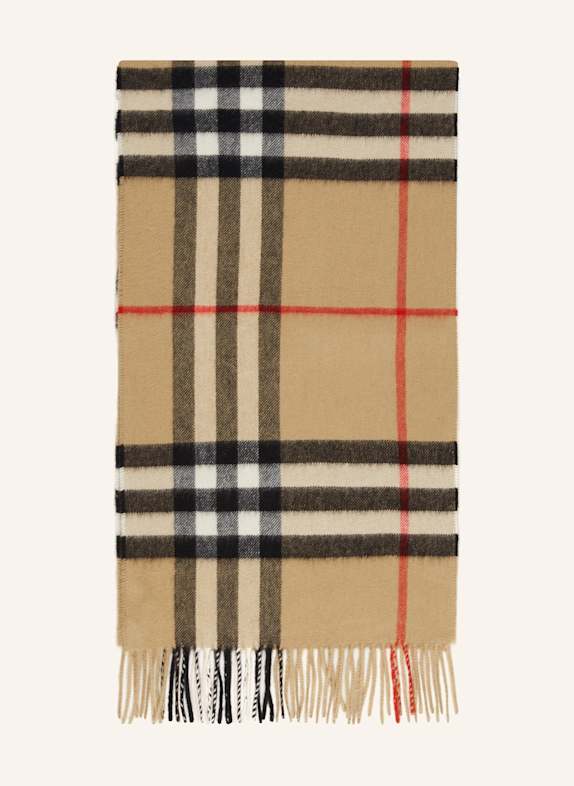 BURBERRY Cashmere-Schal BEIGE/ SCHWARZ/ ROT