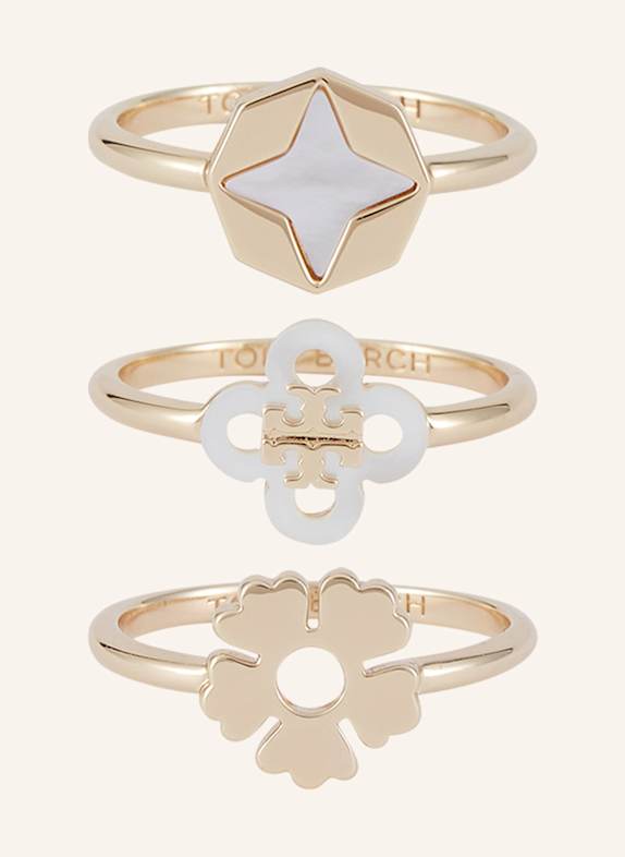 TORY BURCH 3er-Set Ringe GOLD/ WEISS