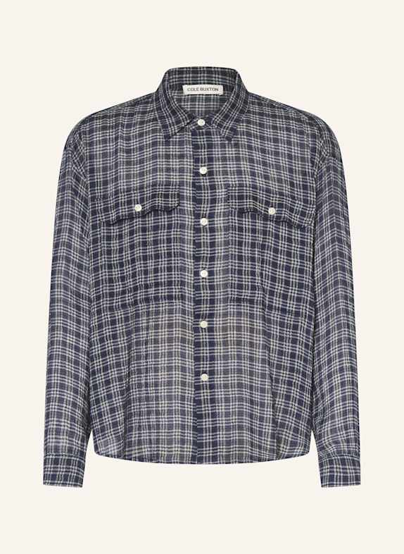 COLE BUXTON Hemd KAYCE Comfort Fit mit Leinen DUNKELBLAU / WEISS