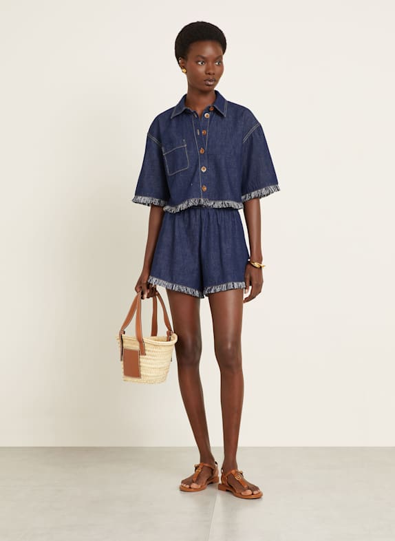 ZIMMERMANN Bluză cropped din denim RHIANNON ALBASTRU ÎNCHIS