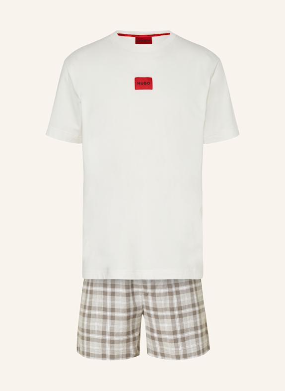 HUGO Piżama z szortami CHECK BIAŁY/ SZARY