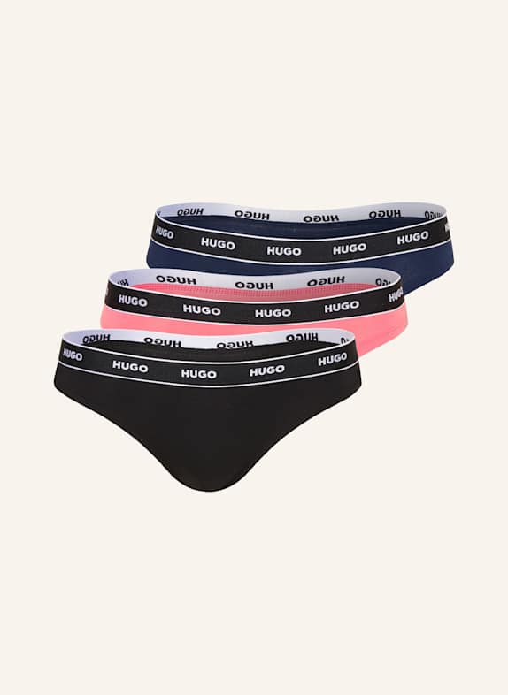 HUGO 3er-Pack Strings SCHWARZ/ BLAU/ ROSA