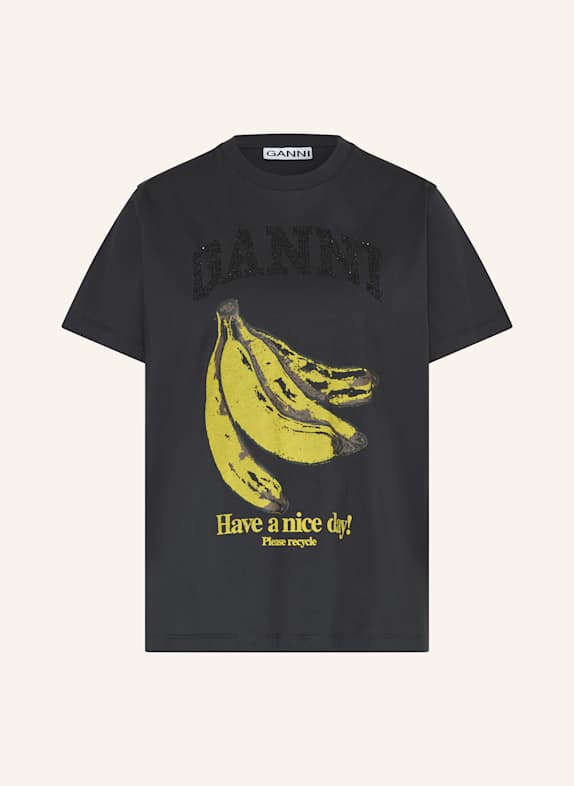 GANNI T-shirt with decorative gems BLACK