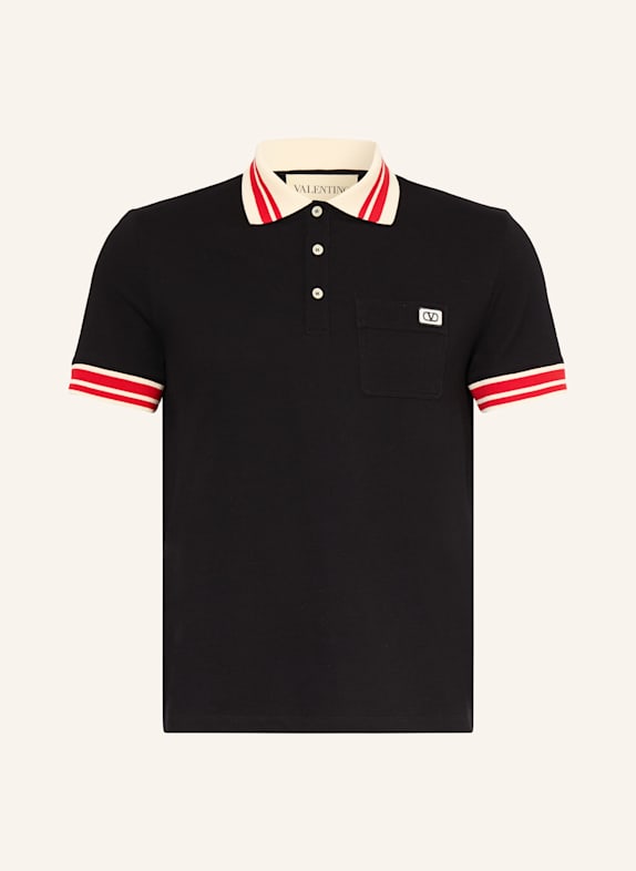 VALENTINO Pique polo shirt BLACK/ RED/ ECRU