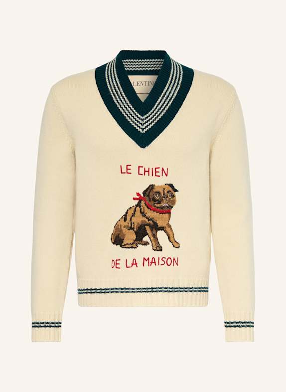 VALENTINO Sweater ECRU/ DARK GREEN