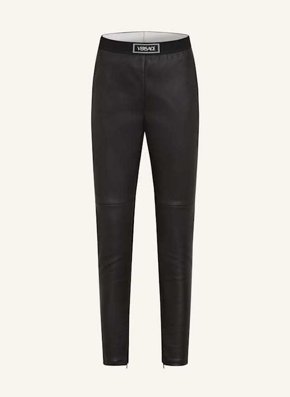 VERSACE Leather pants in mixed materials BLACK