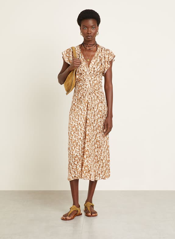 ISABEL MARANT Kleid mit Seide CREME / BRAUN