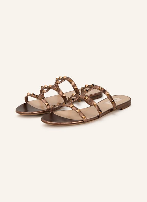 VALENTINO GARAVANI Slides ROCKSTUD with rivets BROWN