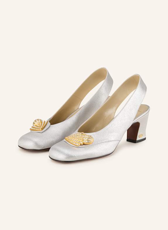 VALENTINO GARAVANI Slingback pumps ADAMANTINE with decorative gems SILVER