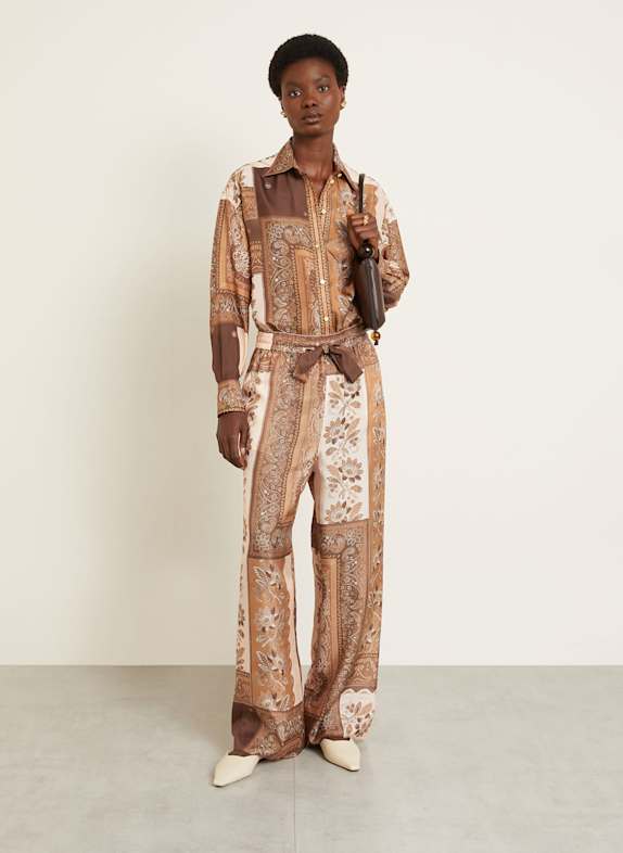 ZIMMERMANN Seidenhose LUCKY CAMEL / BRAUN / CREME