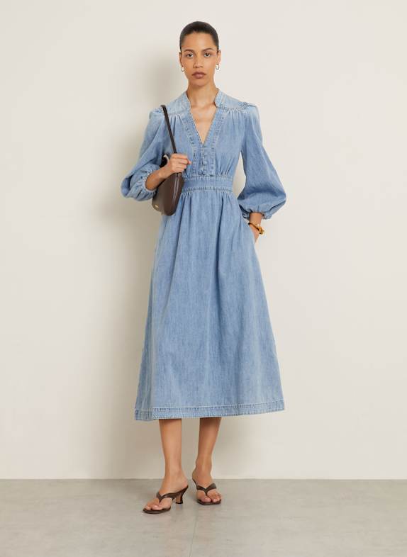 ZIMMERMANN Jeanskleid LUCKY mit 3/4-Arm HELLBLAU