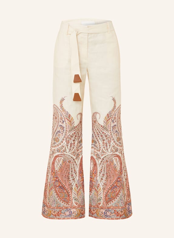 ZIMMERMANN Linen trousers RHIANNON ECRU/ ROSE/ ORANGE