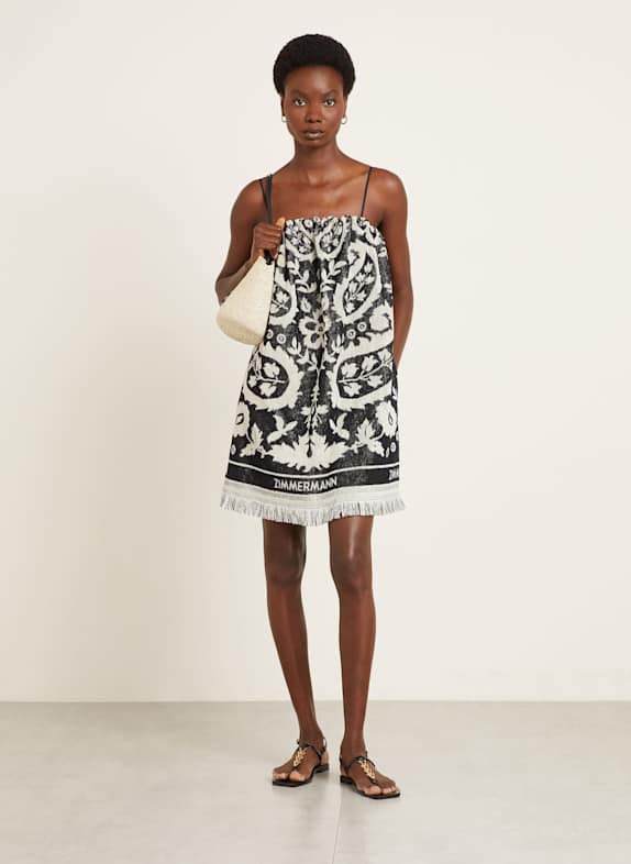 ZIMMERMANN Off-Shoulder-Kleid RHIANNON aus Frottee SCHWARZ/ CREME