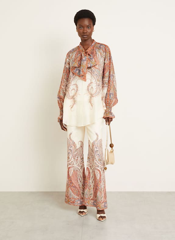 ZIMMERMANN Blouse-shirt RHIANNON met strik ZALM / LICHTGROEN / CRÈME