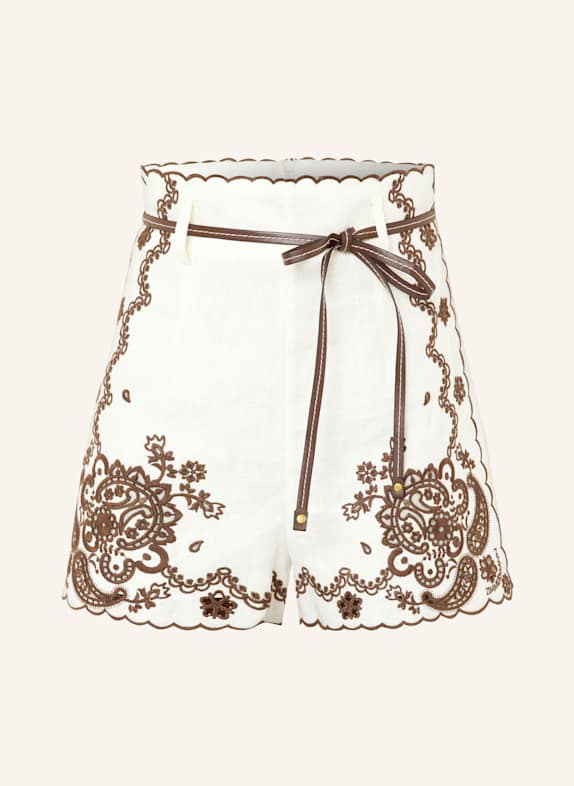 ZIMMERMANN Linen shorts ASCENSION with broderie anglaise CREAM/ DARK BROWN