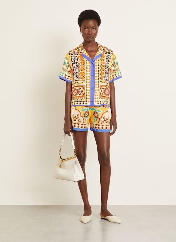 ETRO Kort zijden overhemdblouse GEEL / ORANJE / BRUIN