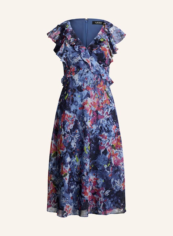 LAUREN RALPH LAUREN Kleid mit Volants BLAU/ ROT