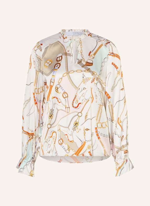 HERZEN'S ANGELEGENHEIT Seidenbluse mit Volants WEISS/ ORANGE/ GRAU