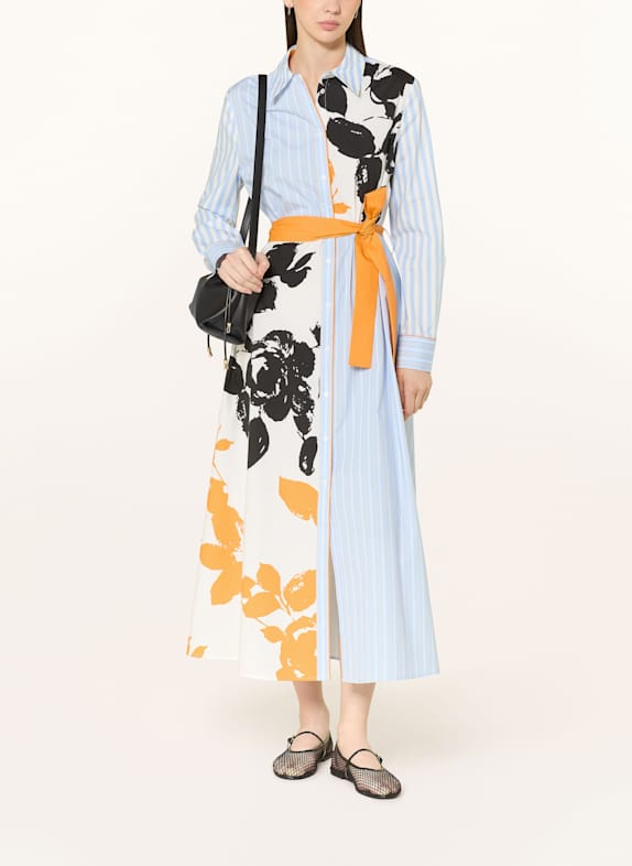 HERZEN'S ANGELEGENHEIT Hemdblusenkleid HELLBLAU / DUNKELORANGE / WEISS