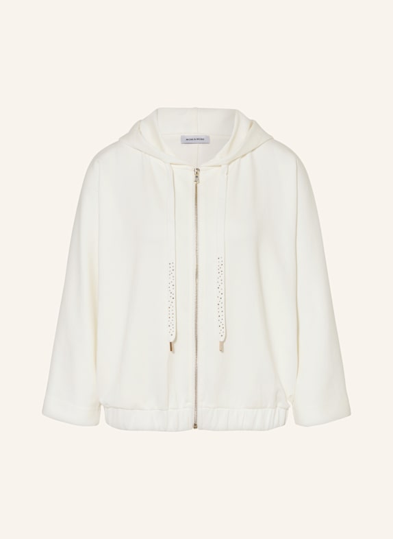 MORE & MORE Sweatjacke mit 3/4-Arm und Schmucksteinen WEISS