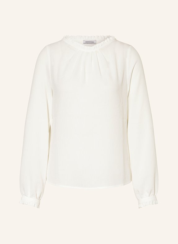 MORE & MORE Shirt blouse in a mix of materials with ruffles WHITE