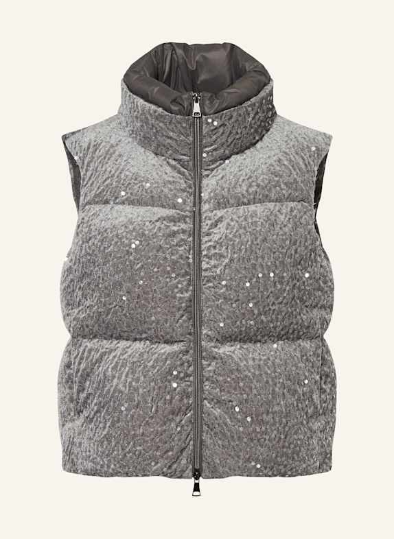 LUISA CERANO Peříčková vesta s flitry ŠEDÁ